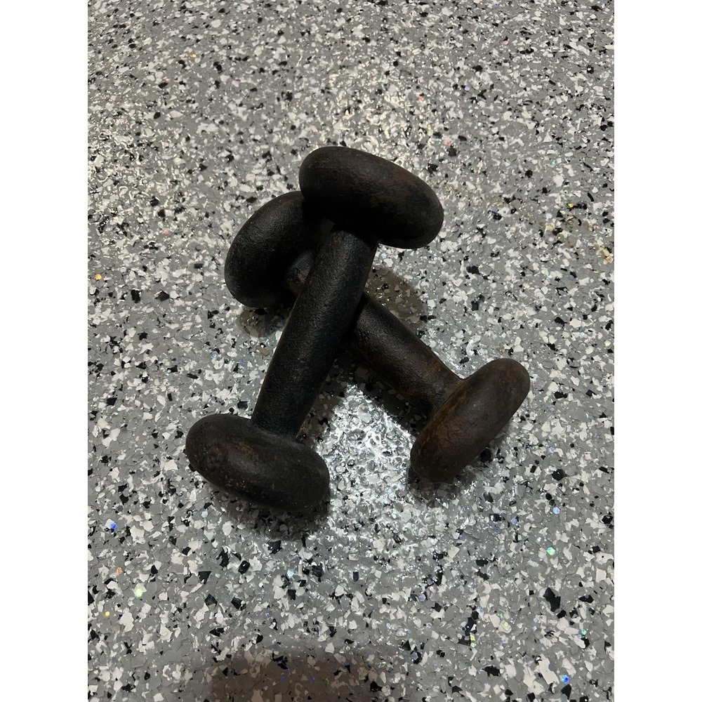 Vintage Cast Iron Round Dumbbells Pair 3 lb Set Of 2 Gym Free Weight Strength